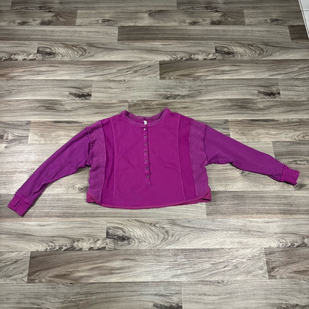 Free People Movement Back to Me Layer Cropped Henley Long Sleeve Magenta Small